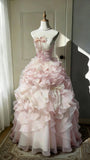 Pretty Ball Gown Strapless Pleated Ruffle Quinceanera Dress Evening Dress Gala Prom Gown HZ0319