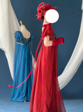 Pretty Imperial Prom Dress Blue Square Neck Pleated Gala Gown Evening Dress Party Outfits HZ0319