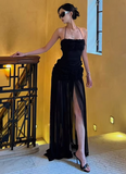 Sexy Prom Dress Black Halter Pleated Tulle Gala Gown Evening Dress Birthday Party Outfits HZ0319