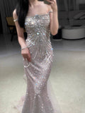 Light Pink Straps Off Shoulder Beading Mermaid Long Formal Party Dress, HZ0319