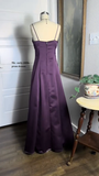 Purple Straps A-Line Beading Satin Long Party Dress Vintage Evening Dress, HZ0319