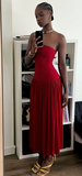 Charming Red Strapless A-Line Long Party Dress Wedding Guest Dress HZ0319