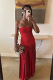 Charming Red Strapless A-Line Long Party Dress Wedding Guest Dress HZ0319