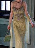 90s Retro Prom Dress Spaghetti Straps Beading Gala Gown Evening Dress Birthday Party Outfits HZ0319
