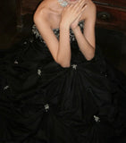 Chic Prom Dress Black Strapless Pleated Gala Gown Evening Dress Graduation Dress HZ0319