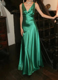 Chic Prom Dress A Line Satin V-neck Gala Gown Fomal Evening Dress Graduation Dress HZ0319