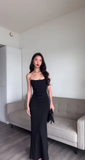 Elegant Black Strapless Mermaid Long Evening Party Dress HZ0319