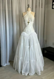 Elegant Halter A-Line Tulle Lace White Long Party Dress Vintage Wedding Dress HZ0319
