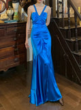 Stunning Prom Dress Royal Blue V-neck Pleated Mermaid Gala Gown Formal Evening Dress 18th Birthday Party Dress HZ0319