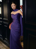 Charming Purple Strapless Mermaid Satin Long Party Dress Evening Gown, HZ0319