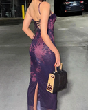 Elegant Spaghetti Straps Printed Sheath Long Party Dress Evening Dress HZ0319