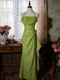 Green Halter Appliques Ruffles Vintage Long Party Dress HZ0319