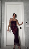 Elegant Spaghetti Straps Printed Sheath Long Party Dress Evening Dress HZ0319
