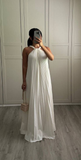 White Halter A-Line Pleated Long Party Dress Fashion Dress for Women HZ0319