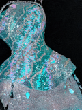 Gorgeous Sparkling Blue Sequin Beaded Mermaid Elegant Chiffon Evening Dress Prom Dresses HZ0319
