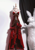 Sexy Wine Red Mermaid Velvet Long Evening Party Dress Birthday Outfits, HZ0319
