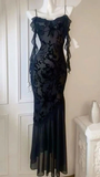 Black Spaghetti Straps Sexy Mermaid Long Evening Party Dress HZ0319