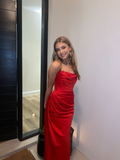 Red Strapless Sheath Long Party Dress Elegant Satin Evening Dress HZ0319