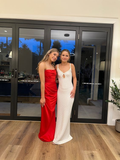 Red Strapless Sheath Long Party Dress Elegant Satin Evening Dress HZ0319