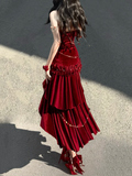 Sexy Wine Red Mermaid Velvet Long Evening Party Dress Birthday Outfits, HZ0319