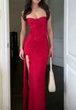 Charming Red Straps Appliques Mermaid Long Party Dress Birthday Outfits HZ0319