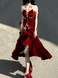 Sexy Wine Red Mermaid Velvet Long Evening Party Dress Birthday Outfits, HZ0319