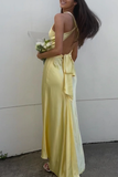 Elegant Purple V Neck Halter Sheath Satin Simple Long Prom Dress HZ0319