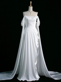 Green Off Shoulder A-Line Satin Long Formal Party Dress HZ0319