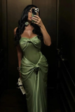 Elegant Green Sweetheart Satin Mermaid Long Formal Party Dress HZ0319