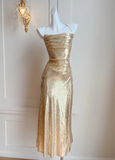 Gold Sequins Cross Back Sheath Long Party Dress Evening Gown HZ0319