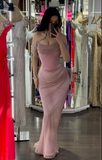 Stunning Off Shoulder Mermaid Pink Long Evening Party Dress Birthday Outfits HZ0319