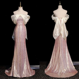 Pink Off Shoulder Mermaid Long Evening Party Dress Birthday Outfits HZ0319