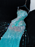 Gorgeous Sparkling Blue Sequin Beaded Mermaid Elegant Chiffon Evening Dress Prom Dresses HZ0319