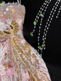 Gorgeous Sparkling Pink Beaded Applique Mermaid Design Exquisite Embroidery Evening Dress Prom Dresses HZ0319