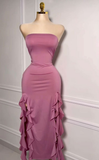Rose Pink Strapless Ruffles Evening Party Dress Birthday Outfits HZ0319