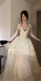 Ivory Off Shoulder A-Line Tulle Lace Long Prom Dress Birthday Gown HZ0319