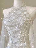Stunning Halter A-Line Tulle Long Evening Party Dress Wedding Dress, HZ0319