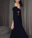 Black Off Shoulder Long Sleeves Mermaid Sexy Long Party Dress HZ0319