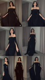 Black Off Shoulder Long Sleeves Mermaid Sexy Long Party Dress HZ0319