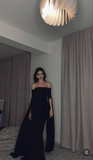 Black Off Shoulder Long Sleeves Mermaid Sexy Long Party Dress HZ0319