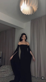 Black Off Shoulder Long Sleeves Mermaid Sexy Long Party Dress HZ0319