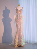 Shiny Pink Sequins Mermaid Long Formal Party Dress Evening Gown HZ0319