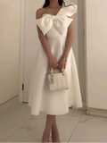 White One Shoulder A-Line Midi Length Formal Party Dress HZ0319