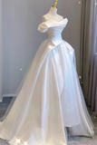 White Off Shoulder A-Line Tulle Satin Wedding Dress Birthday Gown HZ0319