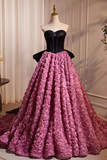 Strapless Satin And Flowers Long Prom Dress, Beautiful A-Line Evening Party Dress HZ0319