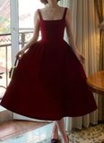Wine Red Square Neck Straps A-Line Long Party Dress Birthday Outfits HZ0319