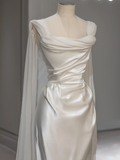 White Satin Pleats Straps Wedding Dress Elegant Party Dress HZ0319
