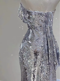 Silver Strapless Sequins Sheath Long Party Dress Birthday Outfits HZ0319