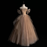 Off Shoulder A-Line Tulle Elegant Long Formal Prom Dress Ball Gown HZ0319