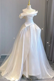 White Off Shoulder A-Line Tulle Satin Wedding Dress Birthday Gown HZ0319